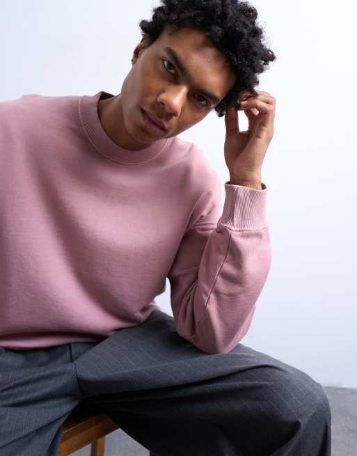 Topman - Premium - Forvasket pink oversized sweatshirt med lavtsiddende skuldre, 4 af 5