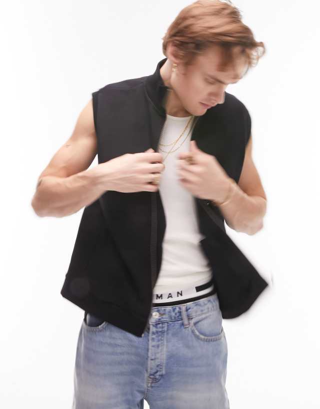 Topman premium funnel vest in black