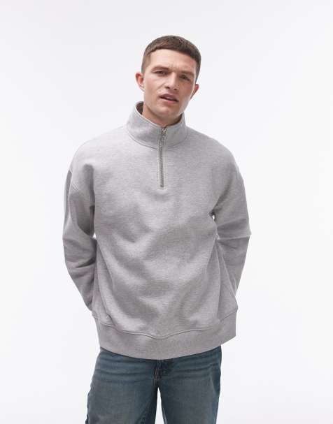Topman – Premium – Gråmelerad, kraftig sweatshirt i oversize med 1/4-lång dragkedja - view 1