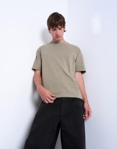 Model wearing Premium heavyweight crop fit t-shirt in khaki