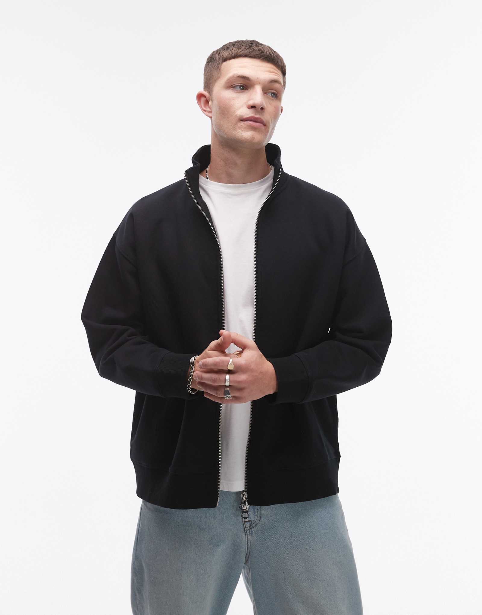 Толстовка Topman premium heavyweight с воронкой на молнии черного цвета