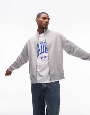 Topman Full Zip Hoodie In Gray Heather