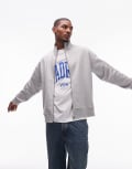 [Topman] Topman premium heavyweight funnel neck full zip sweat in grey marl M Grey marle