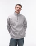 [Topman] Topman premium heavyweight oversized 1/4 zip sweatshirt in grey marl S Grey marle