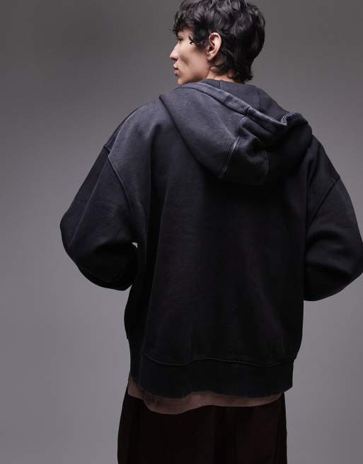 Topman premium heavyweight oversized fit acid wash zip up hoodie
