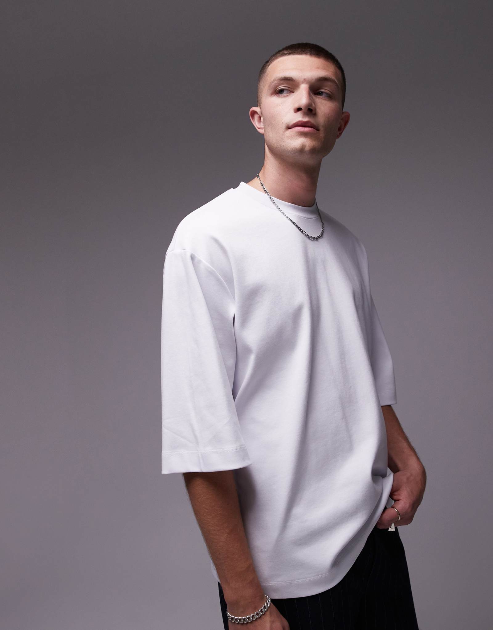 Футболка Topman premium heavyweight oversize fit белого цвета с рукавом средней длины