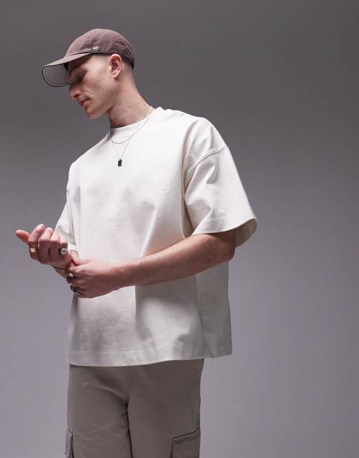 Topman premium heavyweight oversized fit T-shirt with drop shoulders in ecru