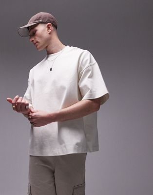 Topman premium heavyweight oversized fit t-shirt with dropped shoulder in ecru