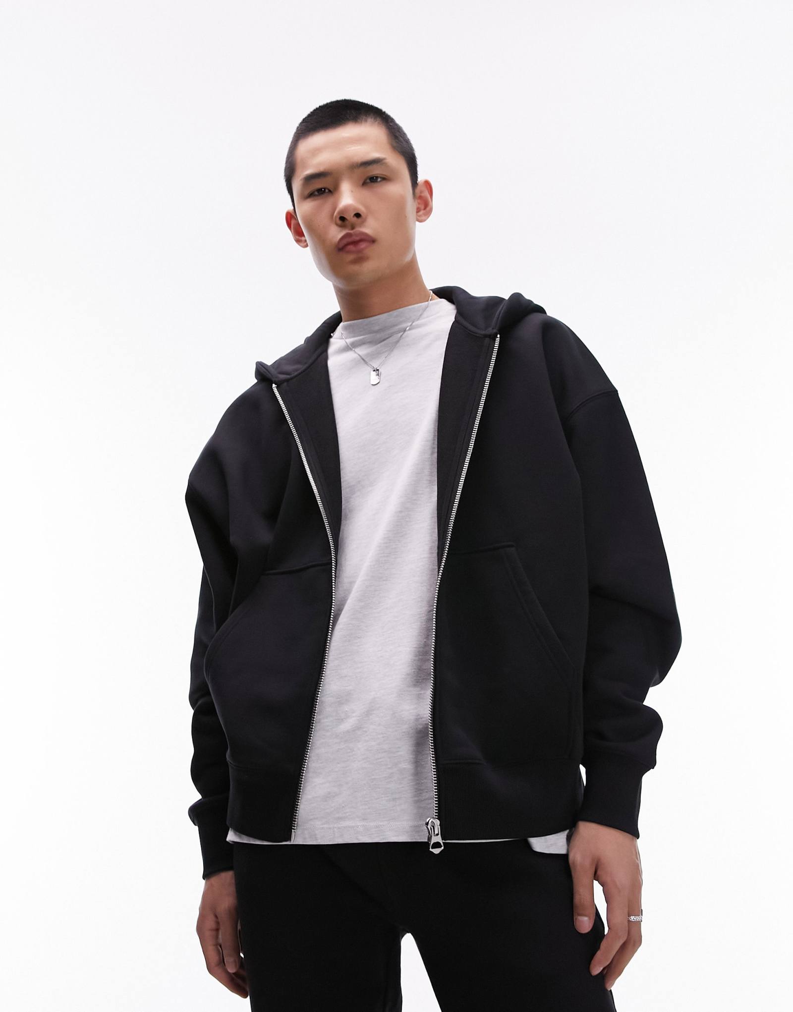 Черная толстовка Topman premium heavyweight oversize с капюшоном на молнии