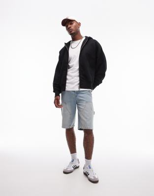 Topman Topman premium heavyweight oversized full zip hoodie in black