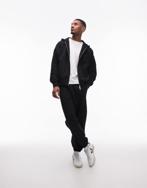 Topman premium heavyweight oversized full zip hoodie in black ASOS