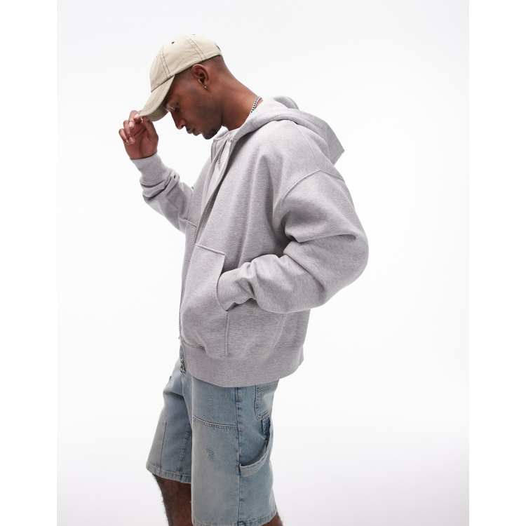 Topman premium heavyweight oversized full zip hoodie in gray