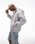 [Topman] Topman premium heavyweight oversized full zip hoodie in grey marl XL Grey marle