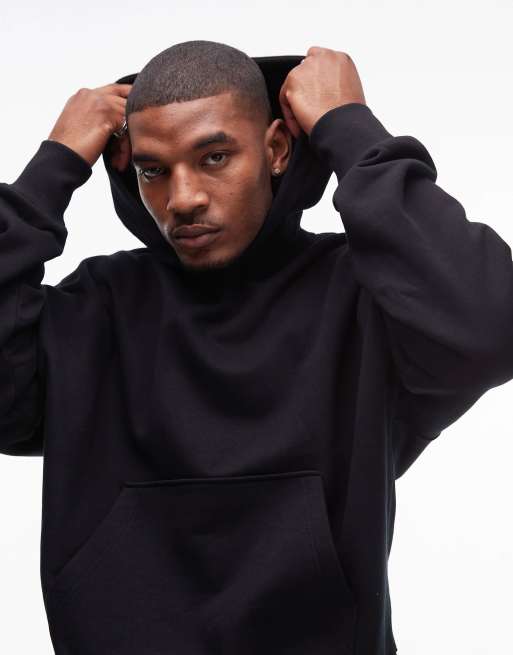 Topman premium heavyweight oversized hoodie in black