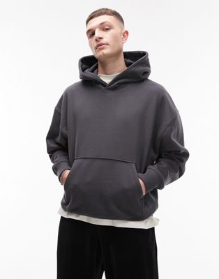 Topman premium heavyweight oversized hoodie in charcoal