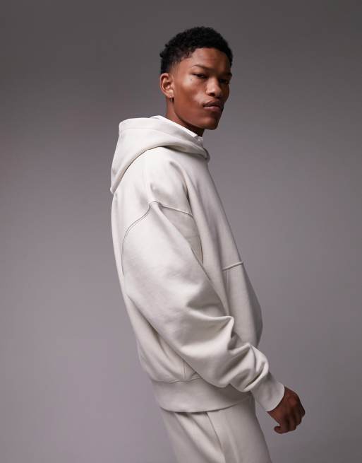 Topman premium heavyweight oversized hoodie in ecru | ASOS