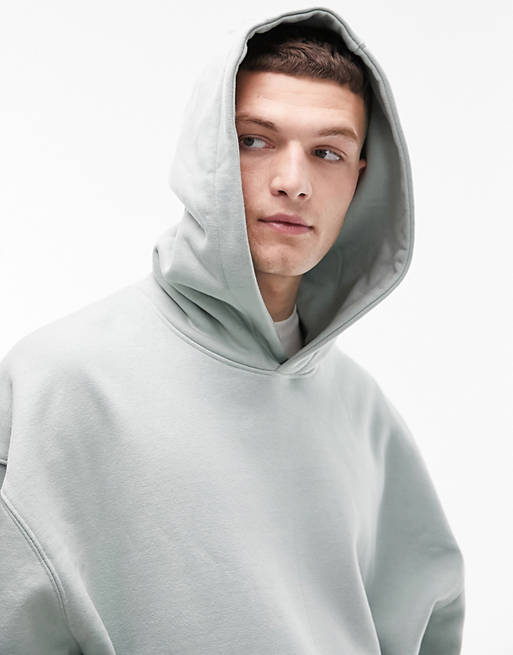 Topman premium heavyweight oversized hoodie in sage | ASOS