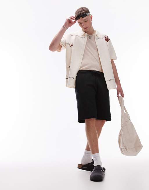 Topman premium heavyweight oversized jersey shorts in black