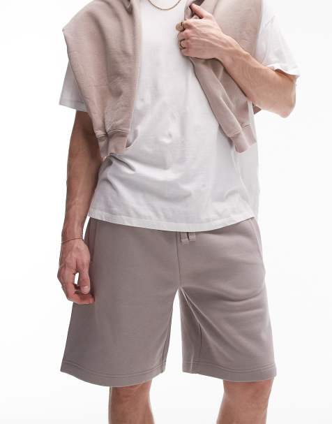 Topman premium heavyweight oversized jersey shorts in light brown - view 1