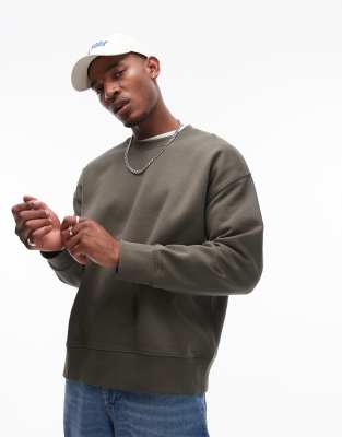 premium heavyweight oversized sweatshirt in khaki-Green