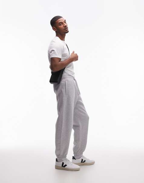 Topman premium heavyweight oversized trackies in grey marl - view 1
