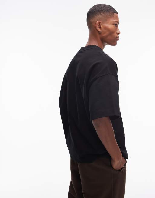Topman premium heavyweight relaxed fit mid sleeve t-shirt 300gsm in black, 2 of 4