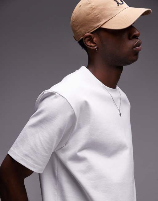 Topman premium heavyweight relaxed fit t-shirt 300gsm in white, 3 of 4