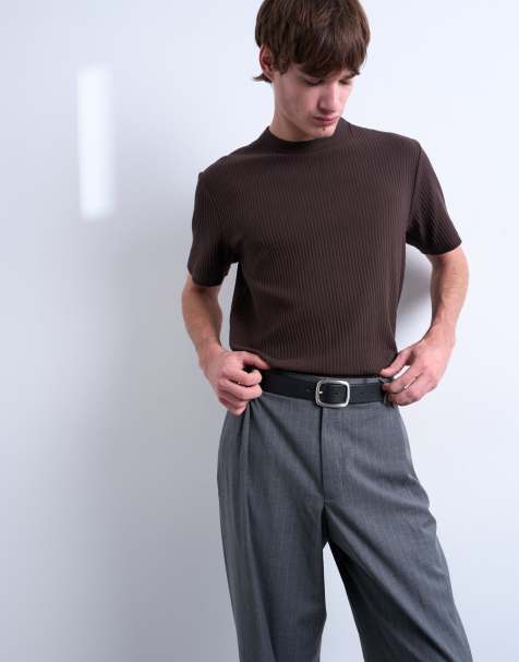 Topman premium heavyweight rib tee in brown - view 1