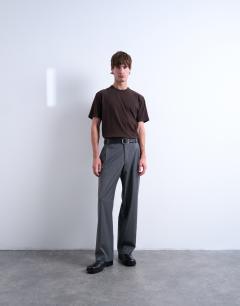 Model wearing Premium heavyweight rib tee in brown