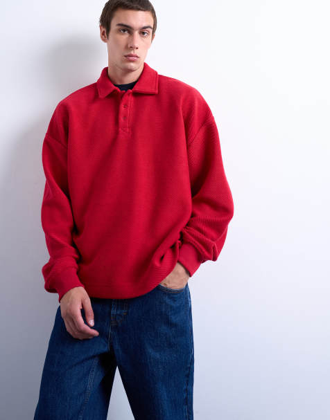 Topman premium heavyweight sports polo in red - view 1