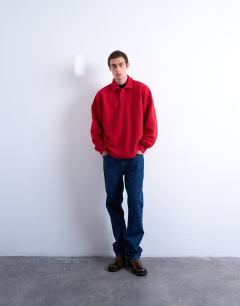 Model wearing Premium heavyweight sports polo in red