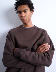 Premium heavyweight sporty raglan sweatshirt with raw seam in brown