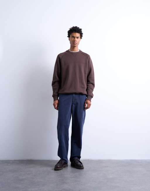 Topman premium heavyweight sporty raglan sweatshirt with raw seam in brown, 5 of 5
