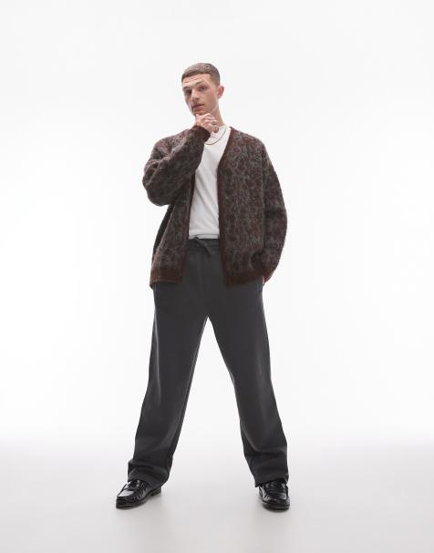 Topman premium heavyweight straight leg jogger in charcoal - view 1