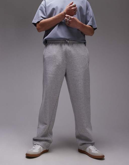Topman premium heavyweight straight leg sweatpants in gray heather