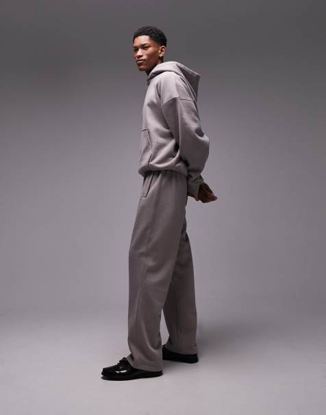 Topman wide leg wool mix herringbone pants in gray