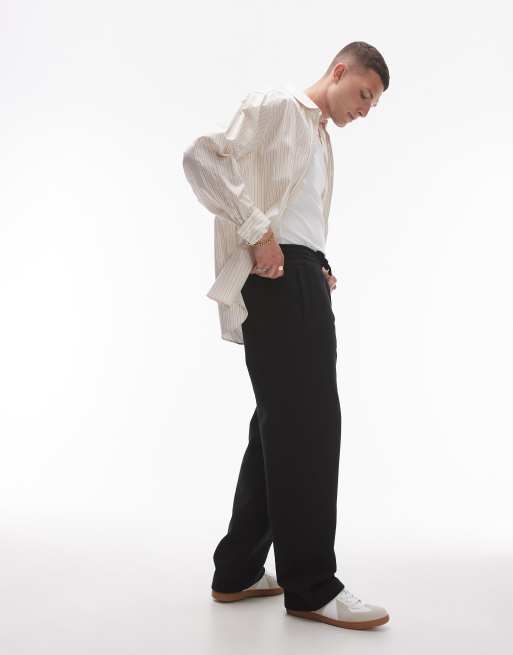 Topman premium heavyweight straight leg trackies in black
