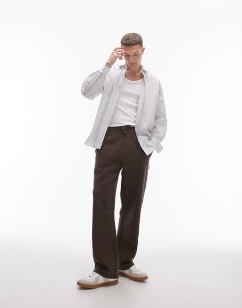 Topman premium heavyweight straight leg trackies in brown - view 1