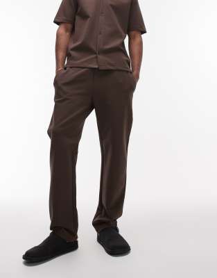 Topman Premium Interlock Straight Leg Sweatpants In Brown