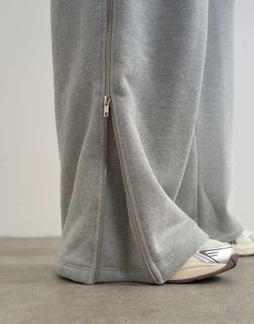 Topman premium jogger ampio in tessuto pesante con zip laterale integrale, grigio mélange, 3 di 5