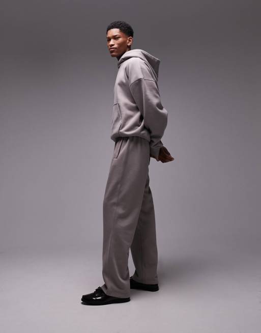 Topman - Premium joggingbroek met rechte pijpen van zware kwaliteit in lichtbruin