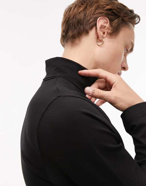 Topman Premium Klassieke interlock coltrui van fleece met lange mouwen in zwart