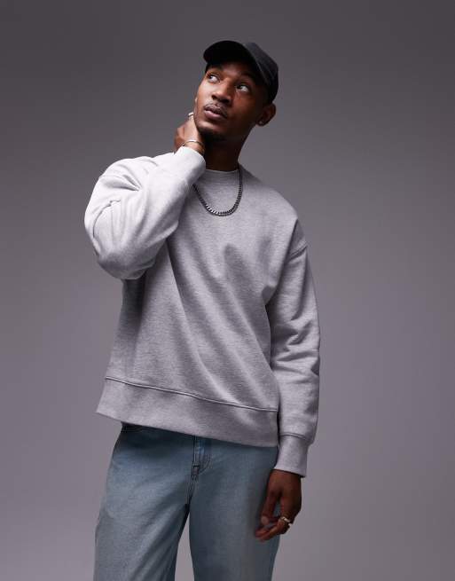 Topman - Premium - Kraftig, oversized sweatshirt i gråmeleret, 4 af 4