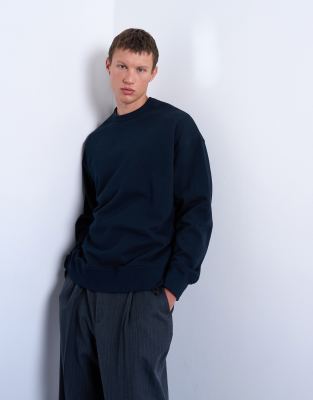 Topman Premium Lightweight Oversized Fit Sweatshirt In Blue