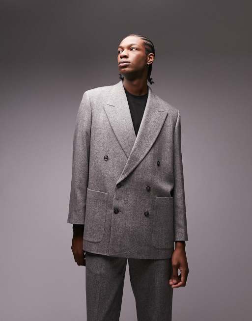 Topman Premium Limited Edition herringbone wool mix suit in gray