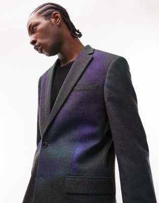 Shop Topman Premium Limited Edition Boxy Slim Two Button Printed Wool Mix Spacedye Suit Jacket In Blue-multi