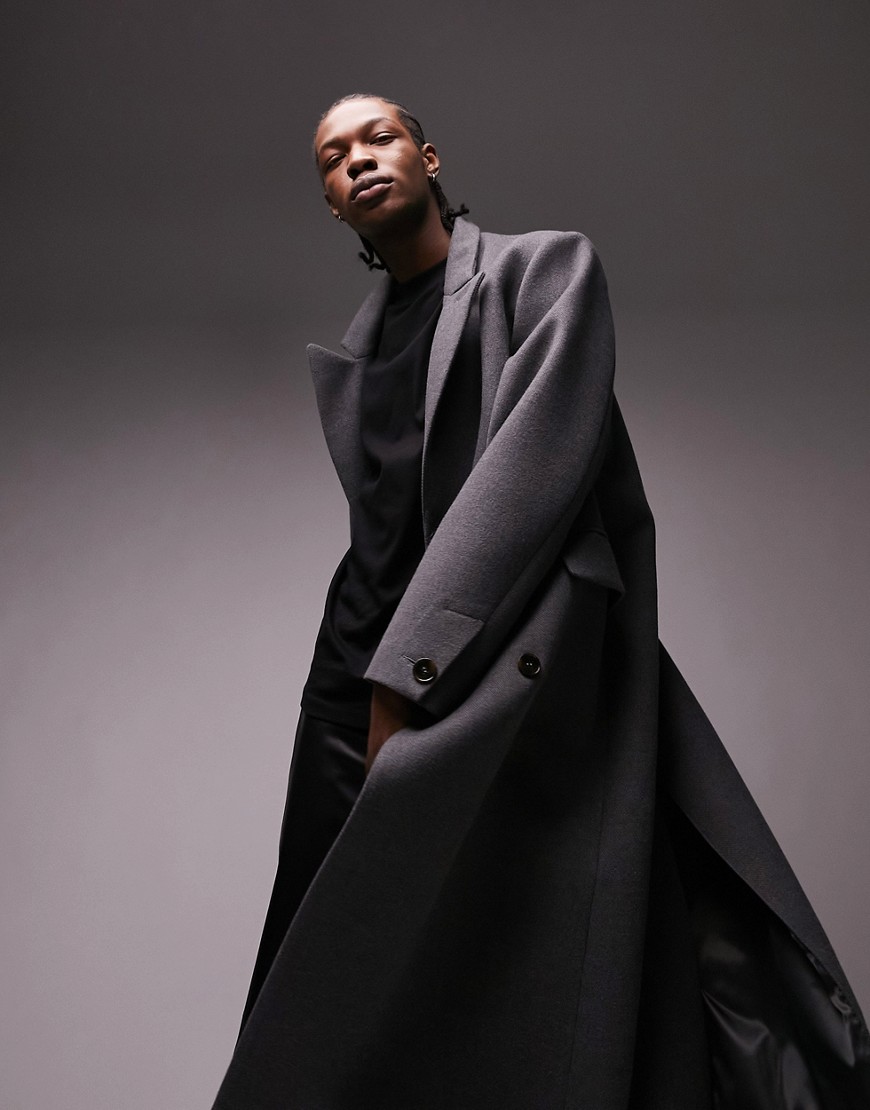 Topman Premium Limited Edition longline overcoat in charcoal-Grey