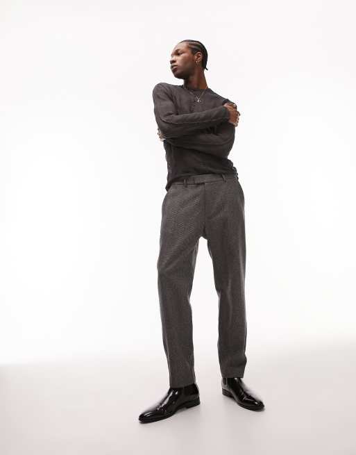 Topman - Premium - Limited Edition - Rechte pantalon van wolmix met visgraatmotief in grijs