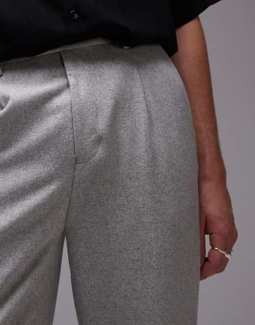 Topman – Premium – Ljusgrå, avslappnade kostymbyxor i yllemix med hög midja, 3 av 5