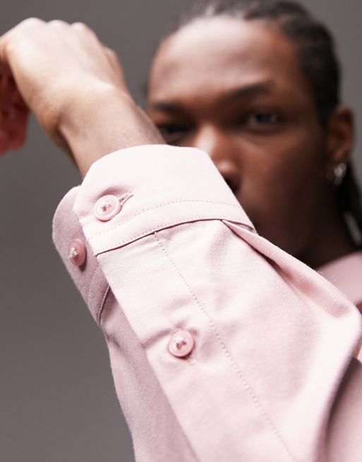 ASOS DESIGN slim floral shirt in dusty pink